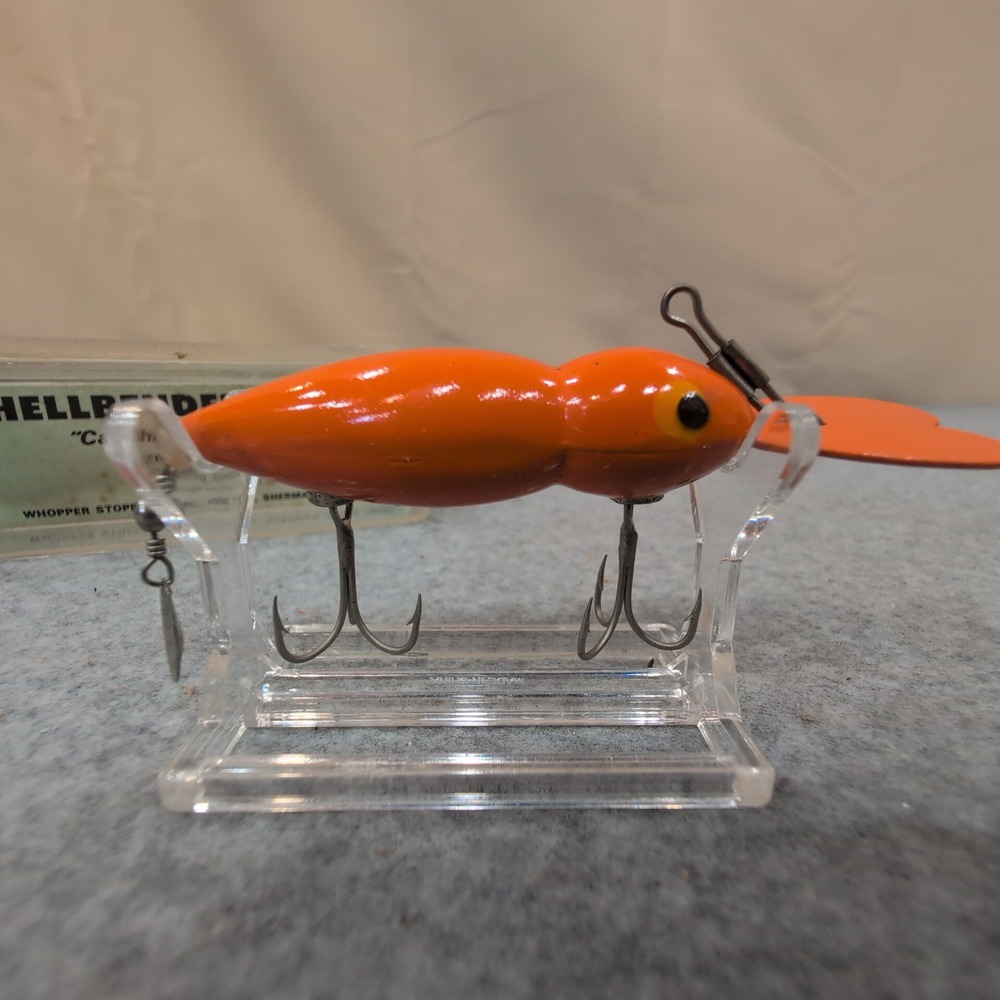 Whopper Stopper Hellbender Vintage Fishing Lure Orange 1130 with Box - Picture 1 of 6